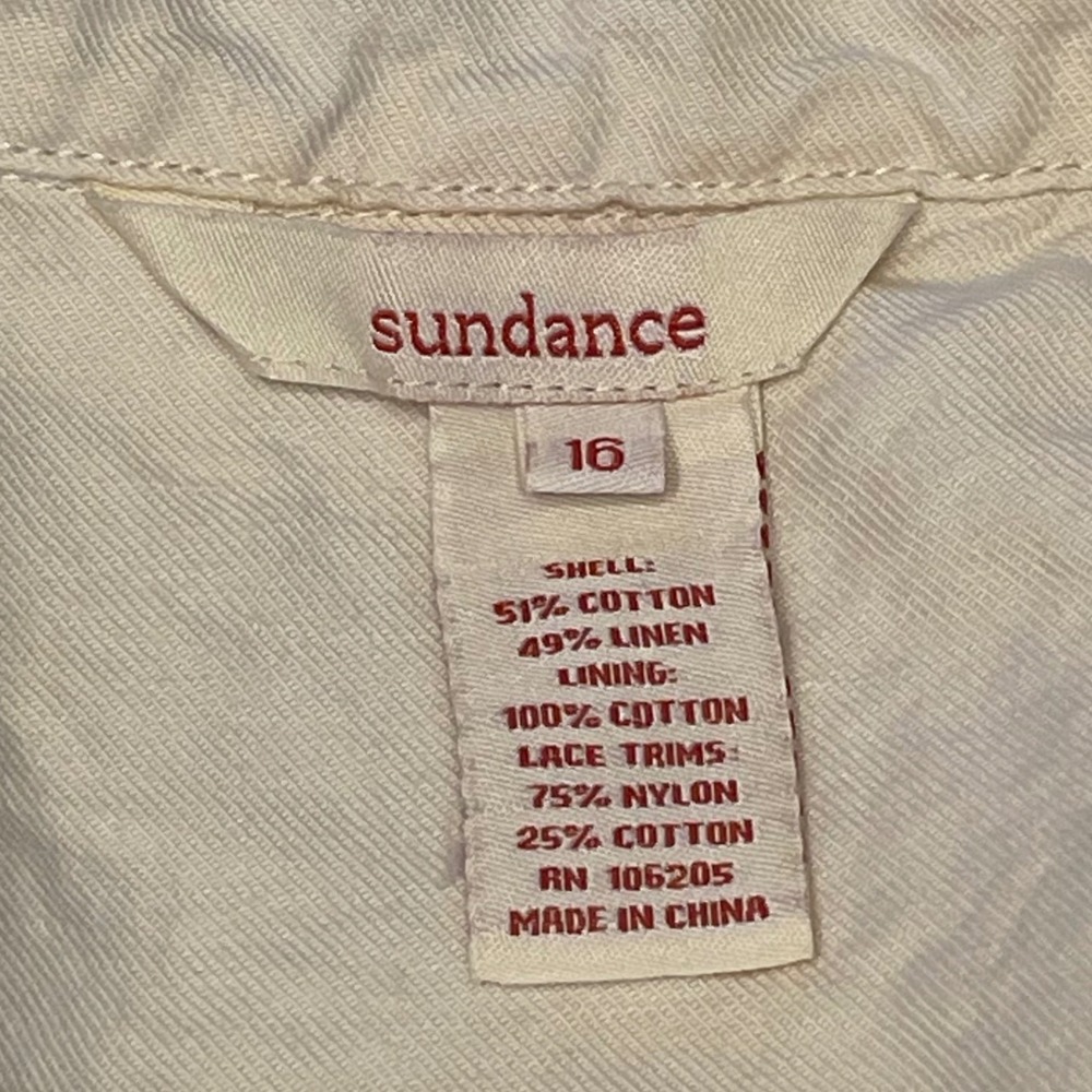 Sundance Cream Lace Trim Linen Cotton Blend Womens Jacket Blazer Size 16 Frayed - Picture 11 of 11